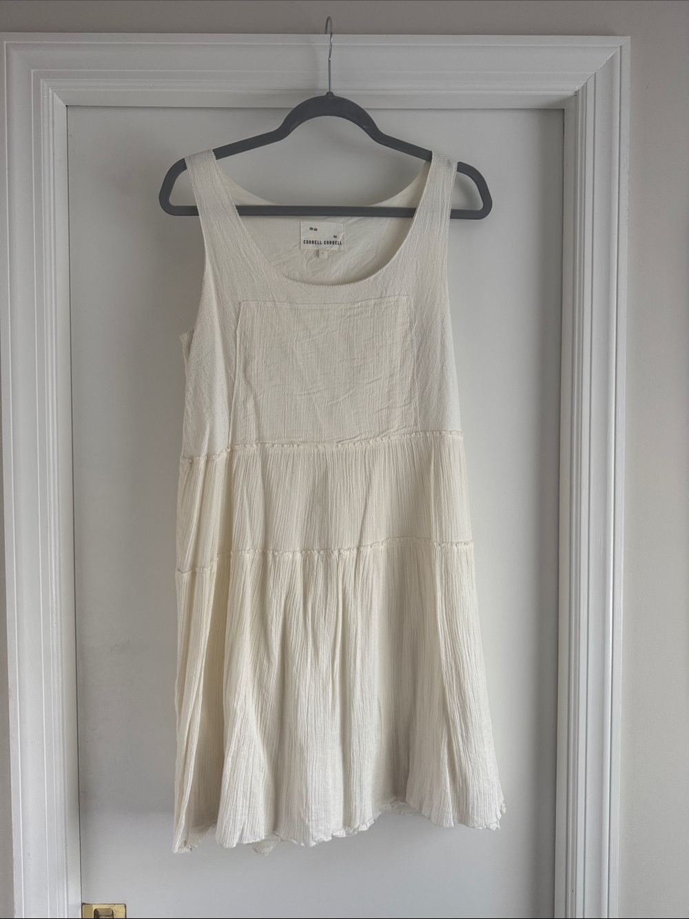 Anthropologie Cream Tiered Sleeveless Cotton Dress